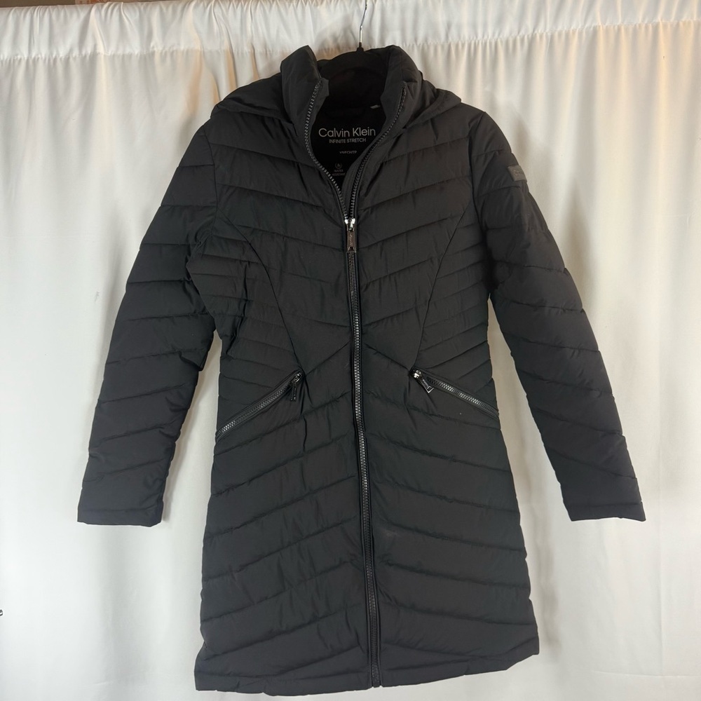 Calvin Klein Hooded Puffer Jacket Womens Black Sorona Aura Size:Xs